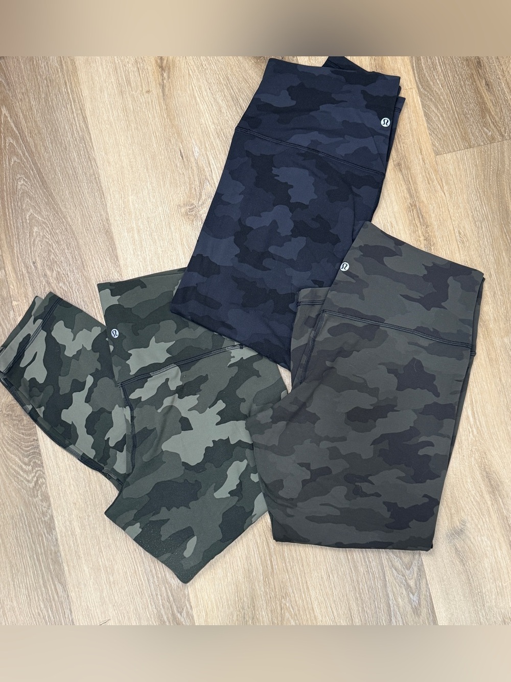 3 pairs of Lululemon cropped Camouflage Leggings - Olive, Charcoal (black SOLD)